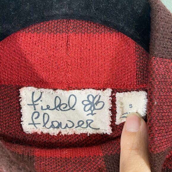 Field Flower Anthropologie Red Buffalo Plaid Wool Blend Mock Neck Sweater Size S - Picture 4 of 8